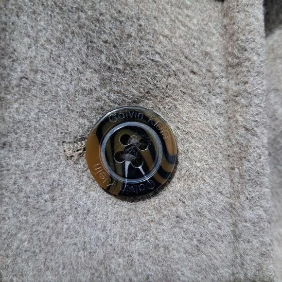 Calvin Klien Wool Silk Blend Preppy Minimalist Coat Size Tag Missing Large Tan - Picture 10 of 17